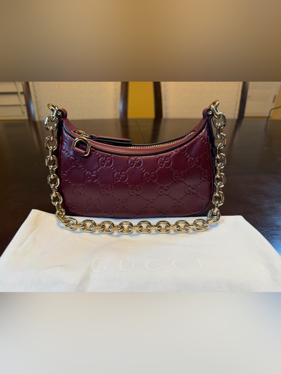Gucci Handbags - New Authentic Gucci GG Logo Embossed Leather Shoulder Bag Burgundy